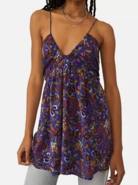 Free People Pixie floral print sleeveless tunic top medium
